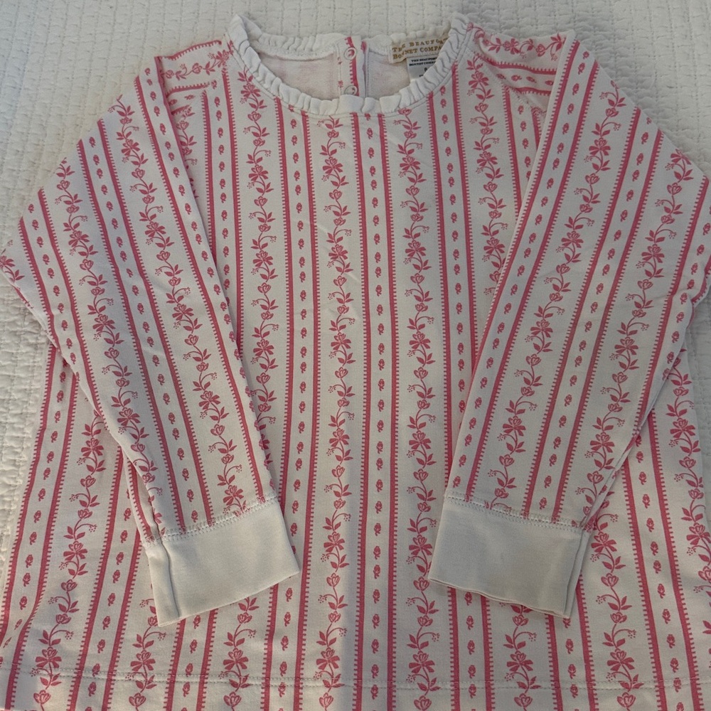 The Beaufort Bonnet Company Pink and White Floral Stripe Long Sleeve Tee
